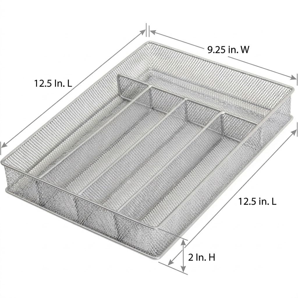 Ybm Home - Organizador de utensilios de cocina de malla plateada con cajones, cubiertos y suministros de oficina