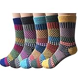 Pack of 5 Womens Vintage Style Cotton Knitting Wool Warm Winter Fall Crew Socks, Mixed color 2, One...