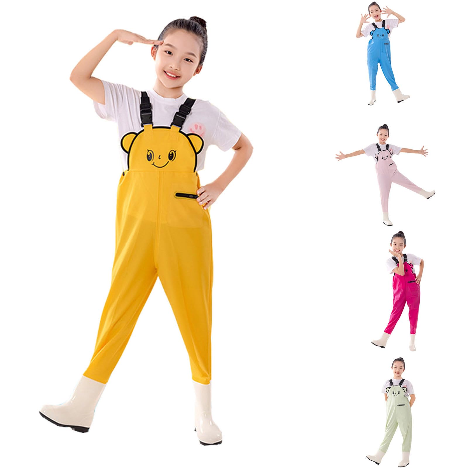 Waterproof Dungarees Rain Over Trousers Fishing Waders for Kids Boys Girls Chest Waders Youth Fishing Wader with Pocket for Toddler Children Water Proof Wader with Boots for Rainy Season
