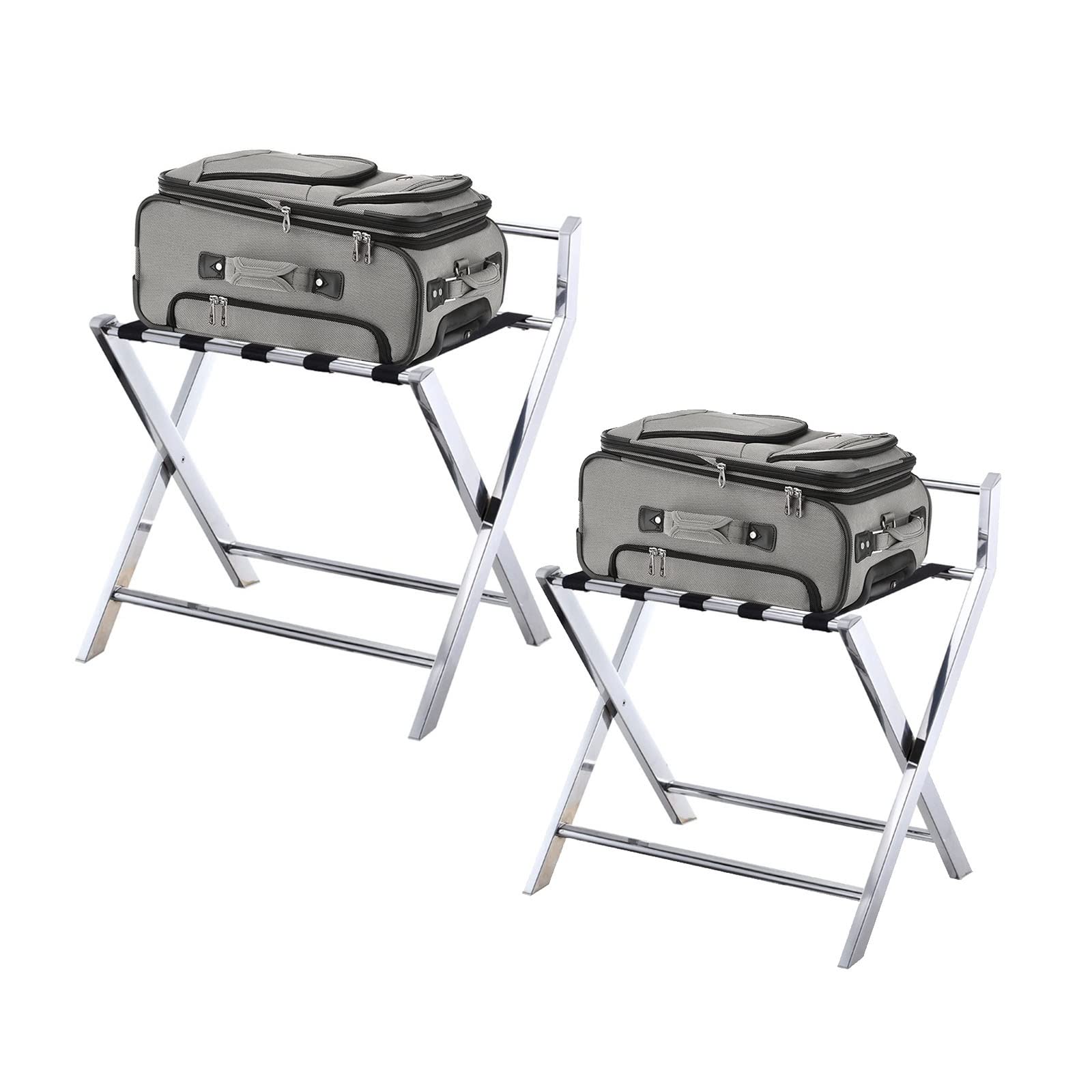 Portaequipajes Plegable de Acero Inoxidable para Hotel, Bandeja para Maletas con Respaldo y Zapatero, Ideal para el hogar, Dormitorio o habitación de Invitados.,Silver