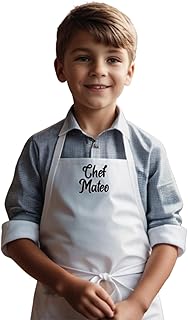 Delantal Infantil Personalizado - Blanco 100 x 127 cm - Con Nombre, Apodo o Frase - Tejido de Sarga Resistente - 65% Polié...