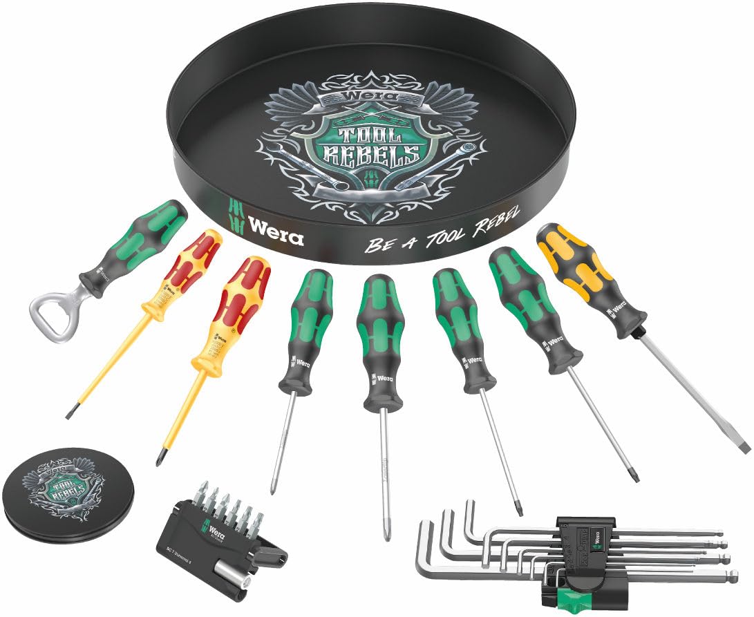 Wera Kraftform Plus 05100018001 Lot de 29 tournevis, clés en L et embouts avec plateau et dessous de verre