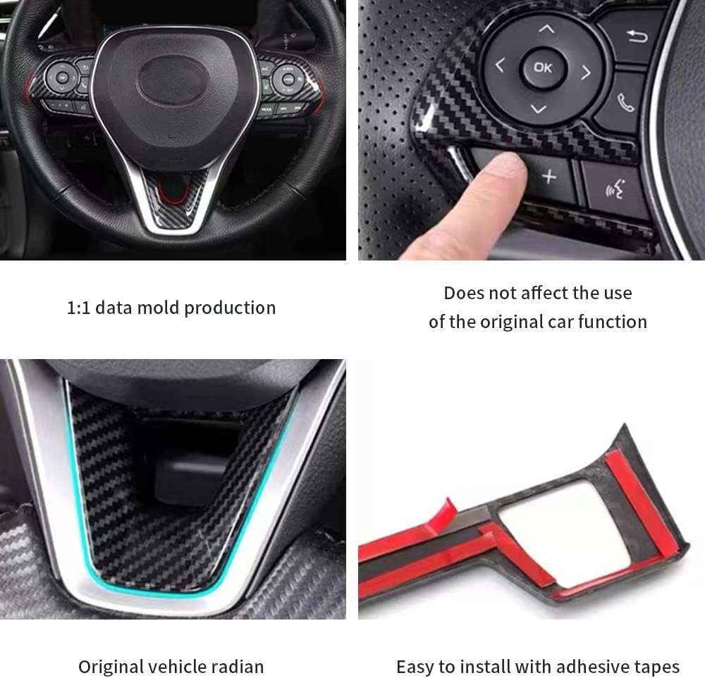 Carbon Fiber Color Car Steering Wheel Buttons Sequins Cover Trim Auto Interior Steering Wheel Accessories for Toyota Corolla 2020 2021 2022 2023 2024 Toyota RAV4 2019 2020 2021 2022 2023