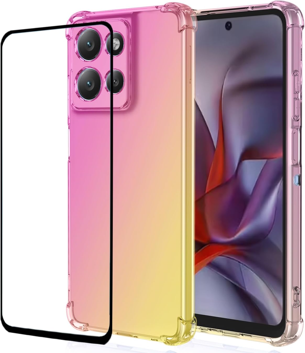 for Motorola G Power 2025 case with Screen Protector,Ultra-Thin Soft TPU Phone Case Transparent Reinforced Corner Shockproof Clear case Protective Cover for Moto G Power 5G 2025 (Gold/Pink)
