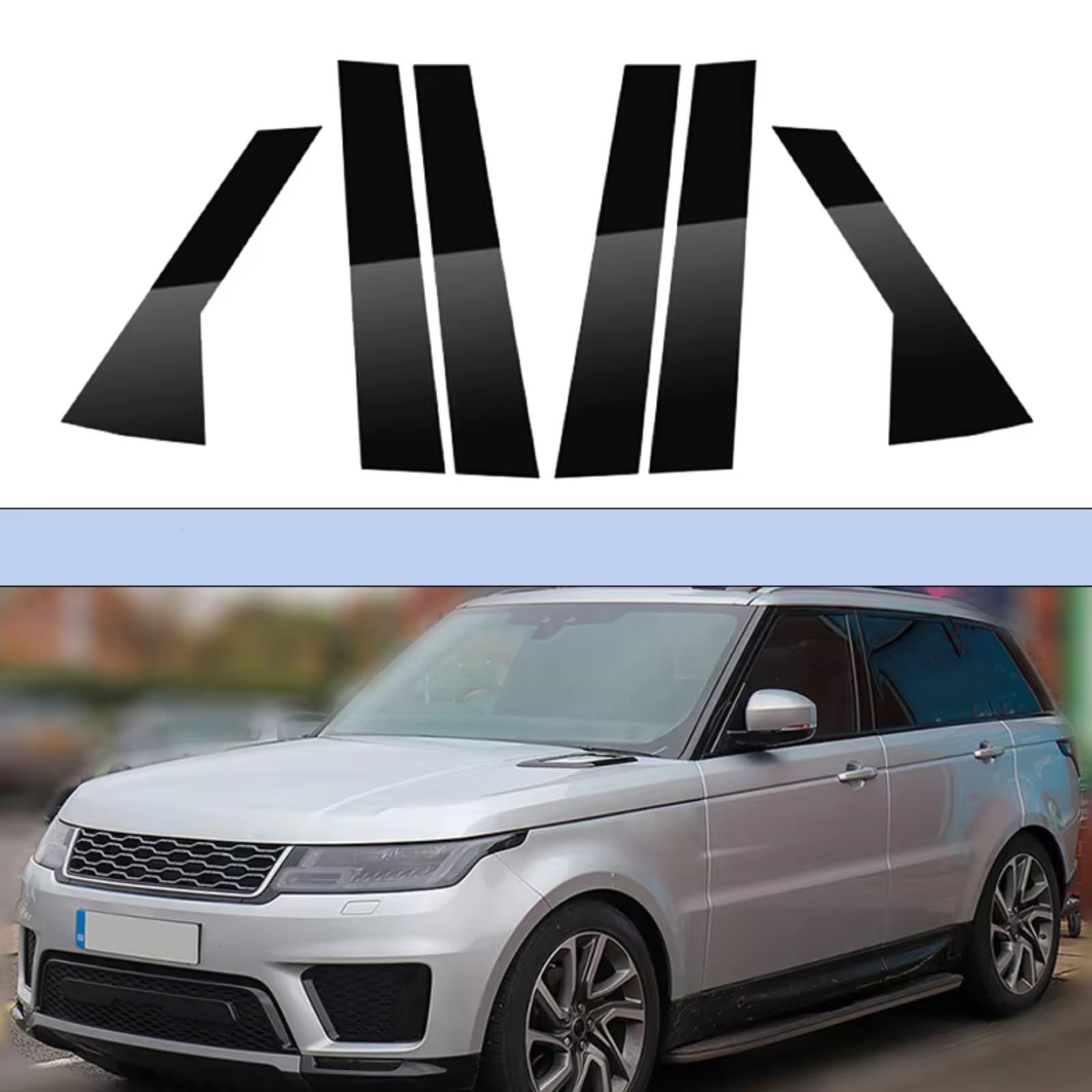 Naklejki na drzwi i ramy okienne do Rover Sport L494 (2014-2022) 6 sztuk, błyszczące czarne listwy ozdobne