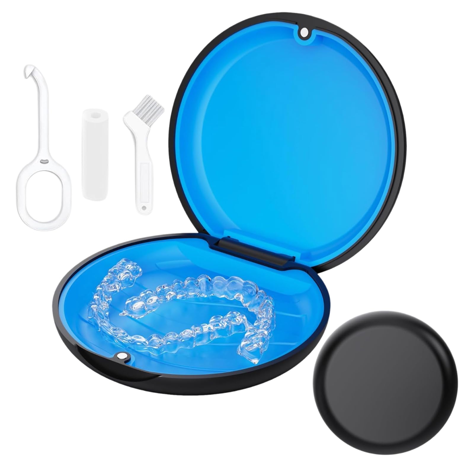 Retainer Case Slim Aligner Cases for Invisalign Mouthguard Case with Removal Tools& Aligners Chewies& Brush Removable Inner Tray Silicone for Easy Cleaning (Black)