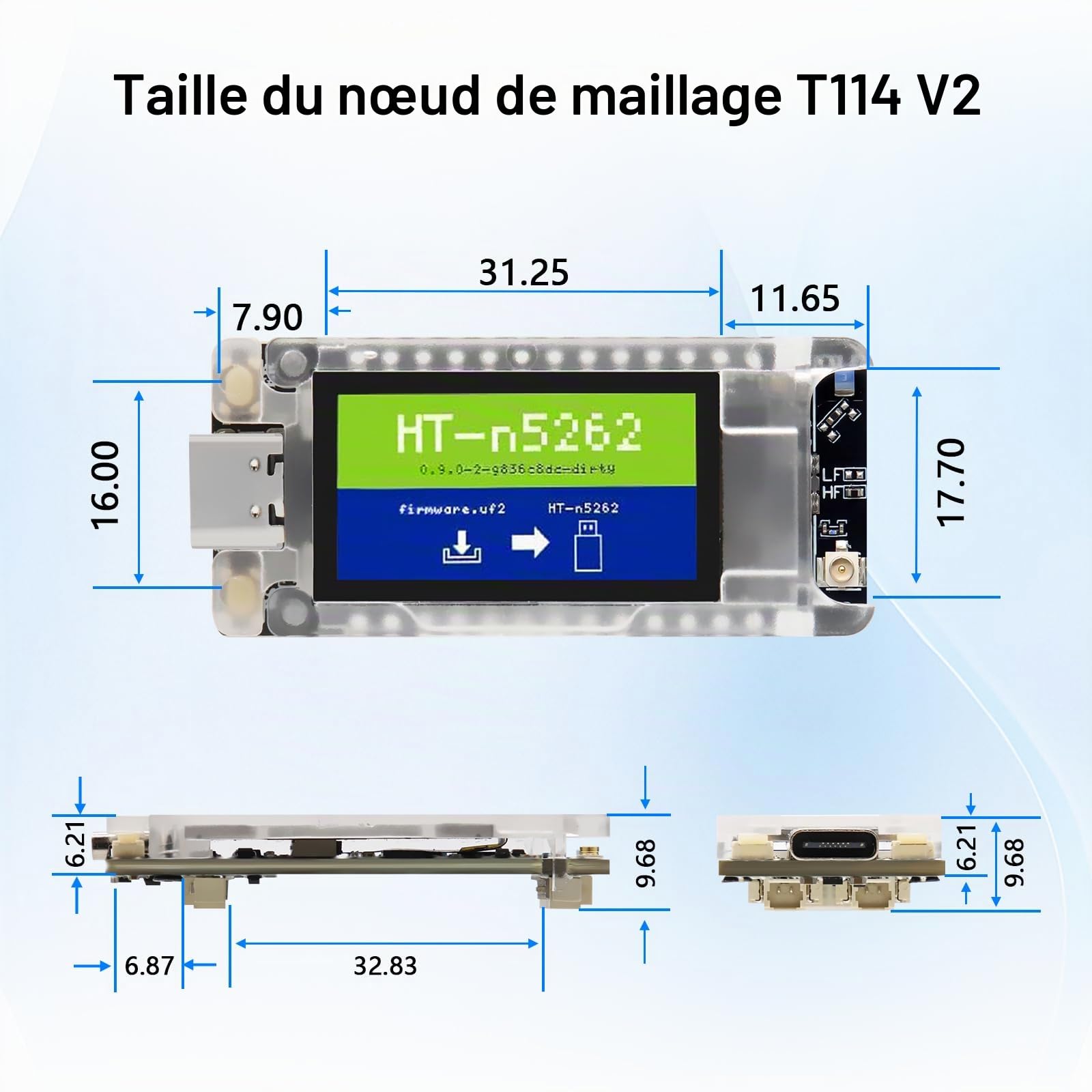 Mesh Node T114 V2 lorawan pour Meshtastic Modul Binghe Meshtastic Tracker nRF52840 LoRaWAN LoRa avec 1,9″ TFT-Display LoRa Carte de Développement 863-928mhz BLE/WiFi compatible avec Arduino/Meshtastic