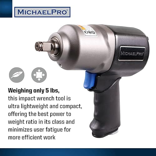 Miniatura 5 de MichaelPro MPA01015 Llave de impacto de aluminio con accionamiento de 1/2 pulgada - Ligero, Max 660 ft-lbs Salida de par de torsión, Super Duty,
