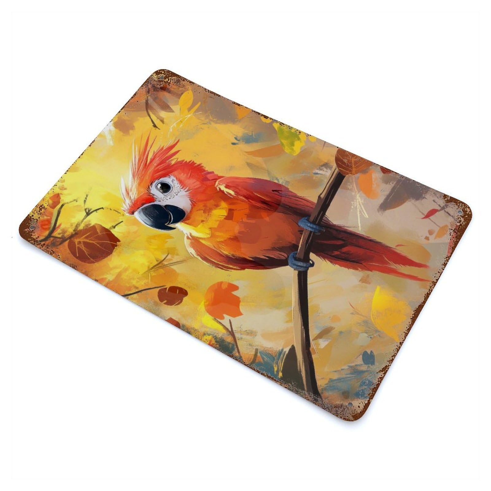 Scarlet Macaw in Autumn Vintage Wall Sign 11.8"x7.9", Rust Effect Metal Decor for Cafe, Home Bar And Lounge Decor