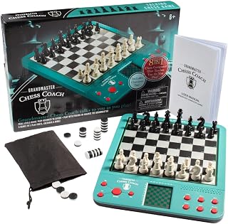 Electronic Chess Set for Kids & Adults- Grandmaster Chess Game with Computer Mode, Talking Coach, Lessons & 8 Bonus Games – Xmas, Checkers, 4-in-a-Row Included