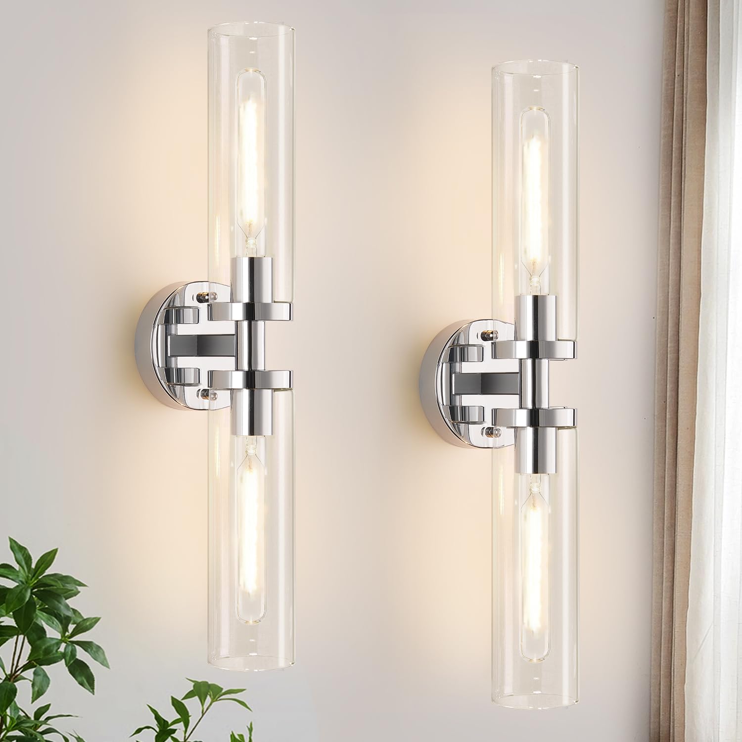 Indoi Set of Two Chrome Bathroom Wall Sconces