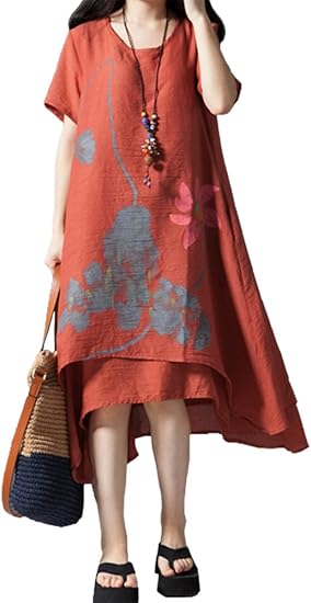 Amazon Co Jp ゆったり ふんわり リネン コットン ひざ丈 半袖 花柄 和柄 スキッパー Aライン カジュアル 夏 ワンピース レディース 服 ファッション小物 Amazon Co Jp ゆったり ふんわり リネン コットン ひざ丈 半袖 花柄 和柄 スキッパー Aライン カジュアル 夏 ワンピース レディース 服 ファッション小物