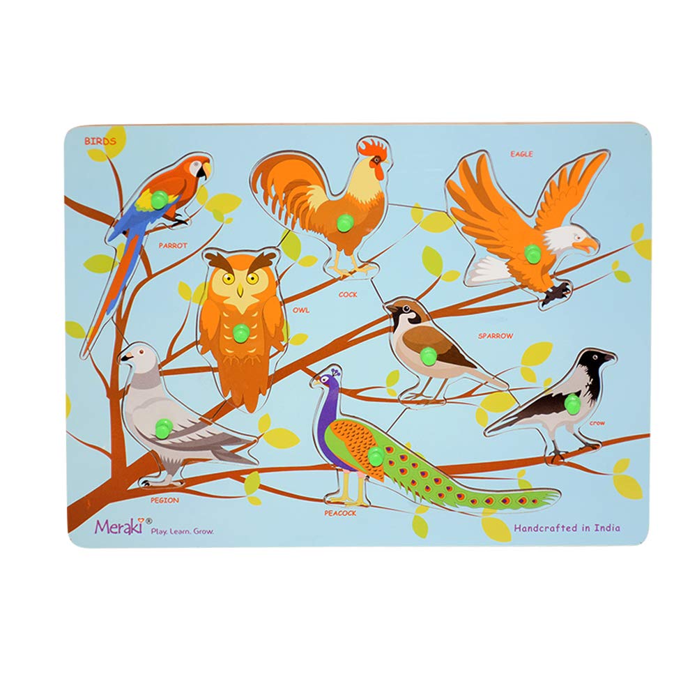 Meraki Birds Wooden Puzzle for Kids, Puzzle for 2+ Year Old Kids, Puzzle  Pieces with Knob for Easy Grip, Matching Sorting Puzzle for Toddlers