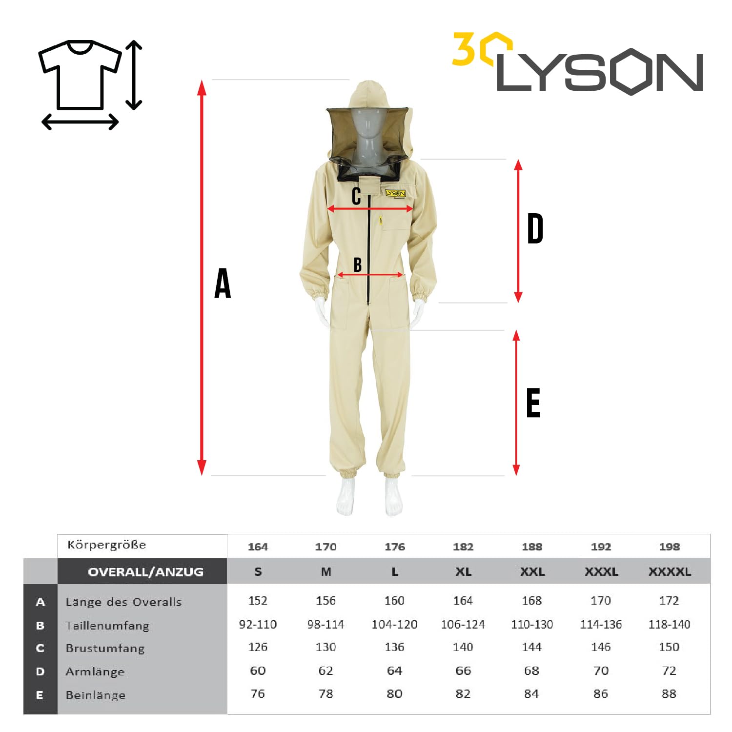 LYSON Imkeranzug mit abnehmarem Hut Rundschleier Berufsbienenanzug Imkeroverall Imkerbekleidung, schutz vor Bienen, Insekten Imkereibedarf Grösse (S-XXXL) Optima Line Imkerzubehör