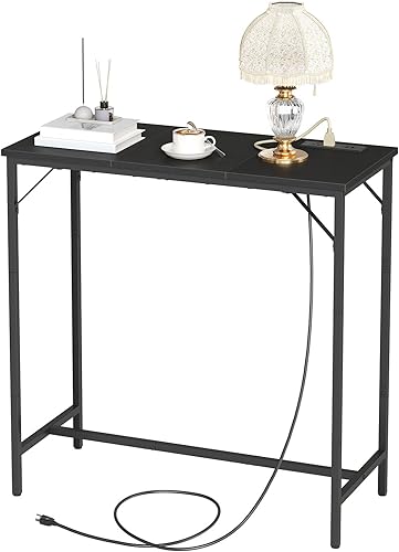 Miniatura 9 de HOOBRO Mesa de bar con estación de carga, mesa de pub rectangular, mesa de café alta, mesa de bar de altura de mostrador, mesa de comedor estrecha y
