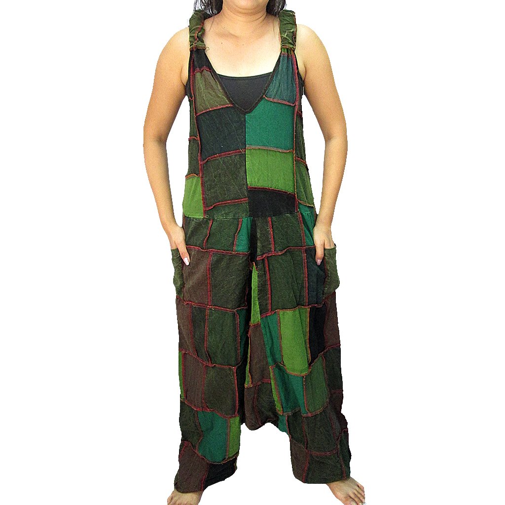 Women's Patchwork 3-Pocket Drop-Crotch Bib Jumpsuit