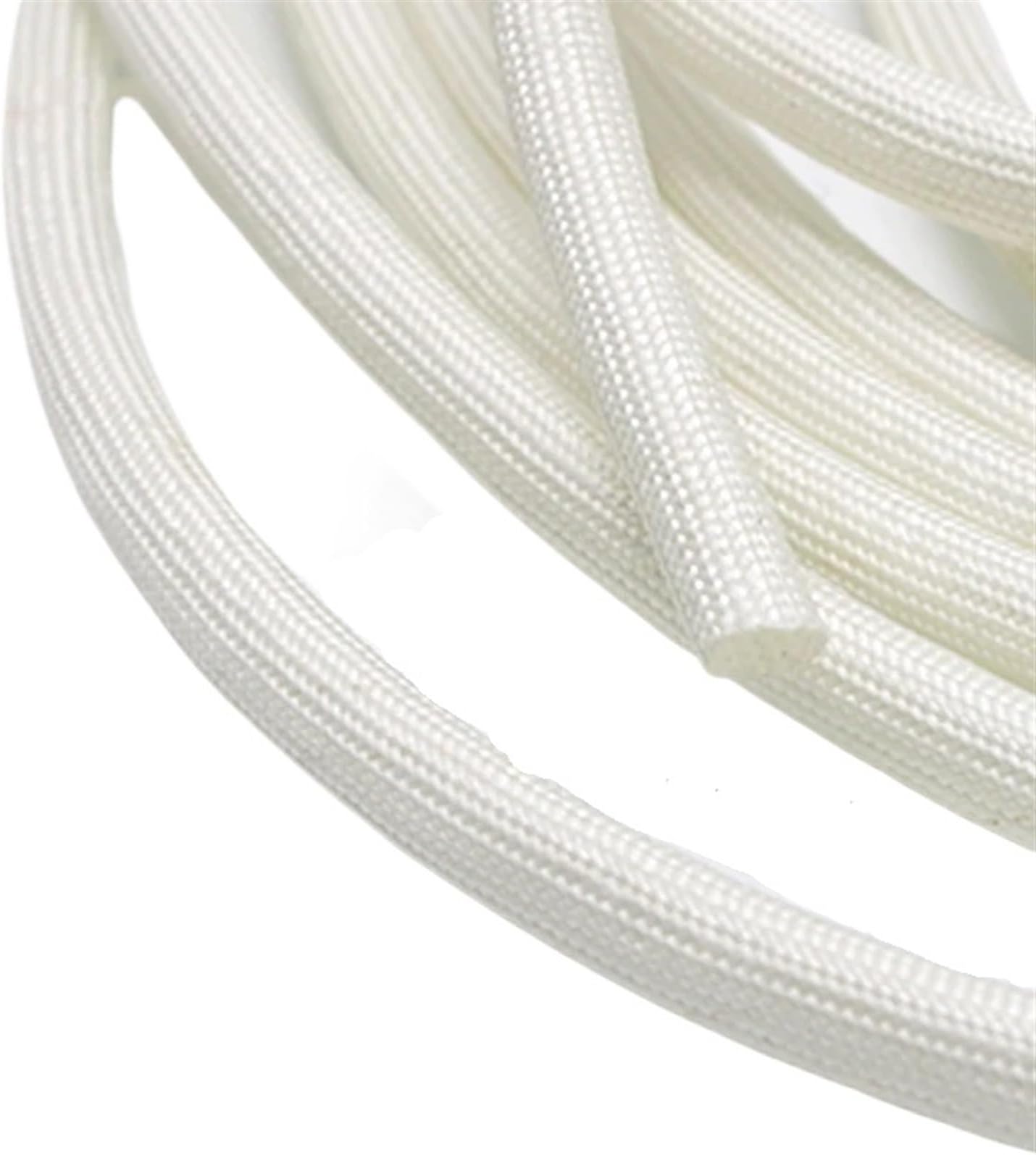 Cable Sleeve 1/2/3/5/10M White 600°C High Temperature Braided Soft Fiber Tubing Insulation Cable Sleeving Fiberglass Tube 1-50mm Diameter For Home Office(5 Meter,5mm)