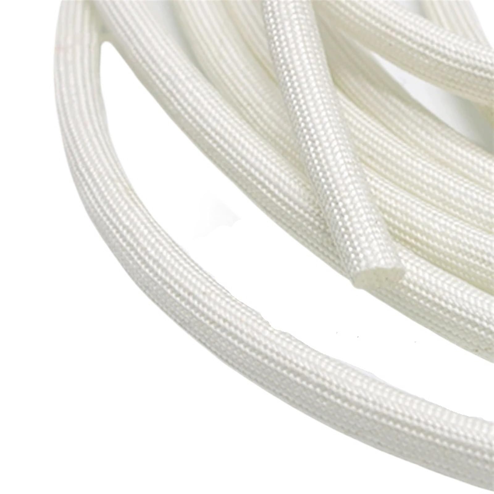 Cable Sleeve 1/2/3/5/10M White 600°C High Temperature Braided Soft Fiber Tubing Insulation Cable Sleeving Fiberglass Tube 1-50mm Diameter For Home Office(5 Meter,5mm)