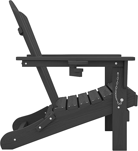 Vista 233 de KINGYES - Silla Adirondack plegable, sillas de patio de polietileno de alta densidad para todo tipo de clima, silla de césped con textura de madera
