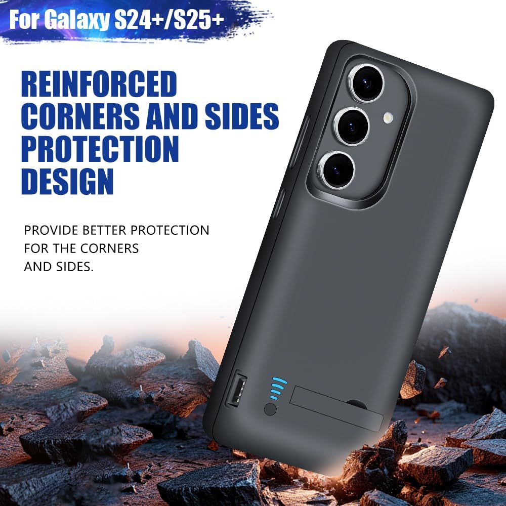 [Upgraded Battery Case for Samsung Galaxy S25+ / S24+, 5000mAh Rechargeable Extended Battery Charging Charger Case, Add 100% Extra Juice (6.7 Inches) Black