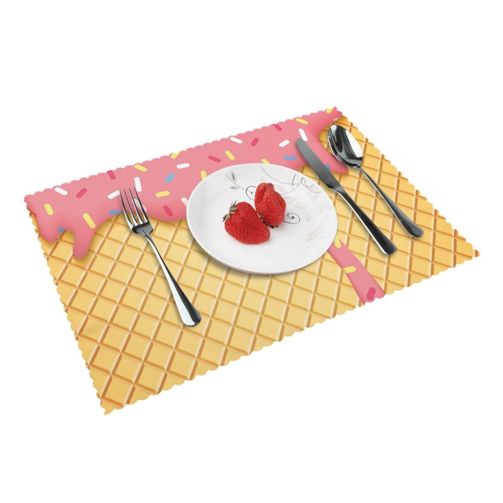 ice cream and Waffle Pattern Printed Placemats Set of 4 PCS Washable Placemat for Kitchen Table Heat-resistant Table Mats 45x30 CM
