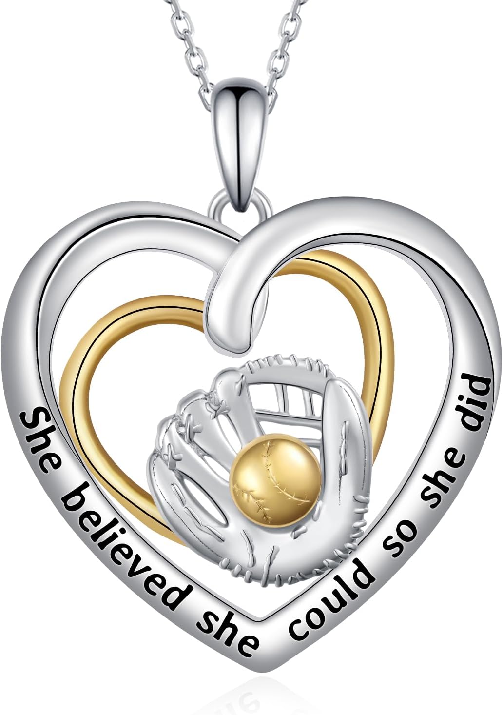 Baseball/Softball/Volleyball/Pickleball/Basketball/Football/Soccer/Bowling/Hockey/Golf/Lacrosse Pendant Necklace 925 Sterling Silver Sport Jewelry Gifts for Women