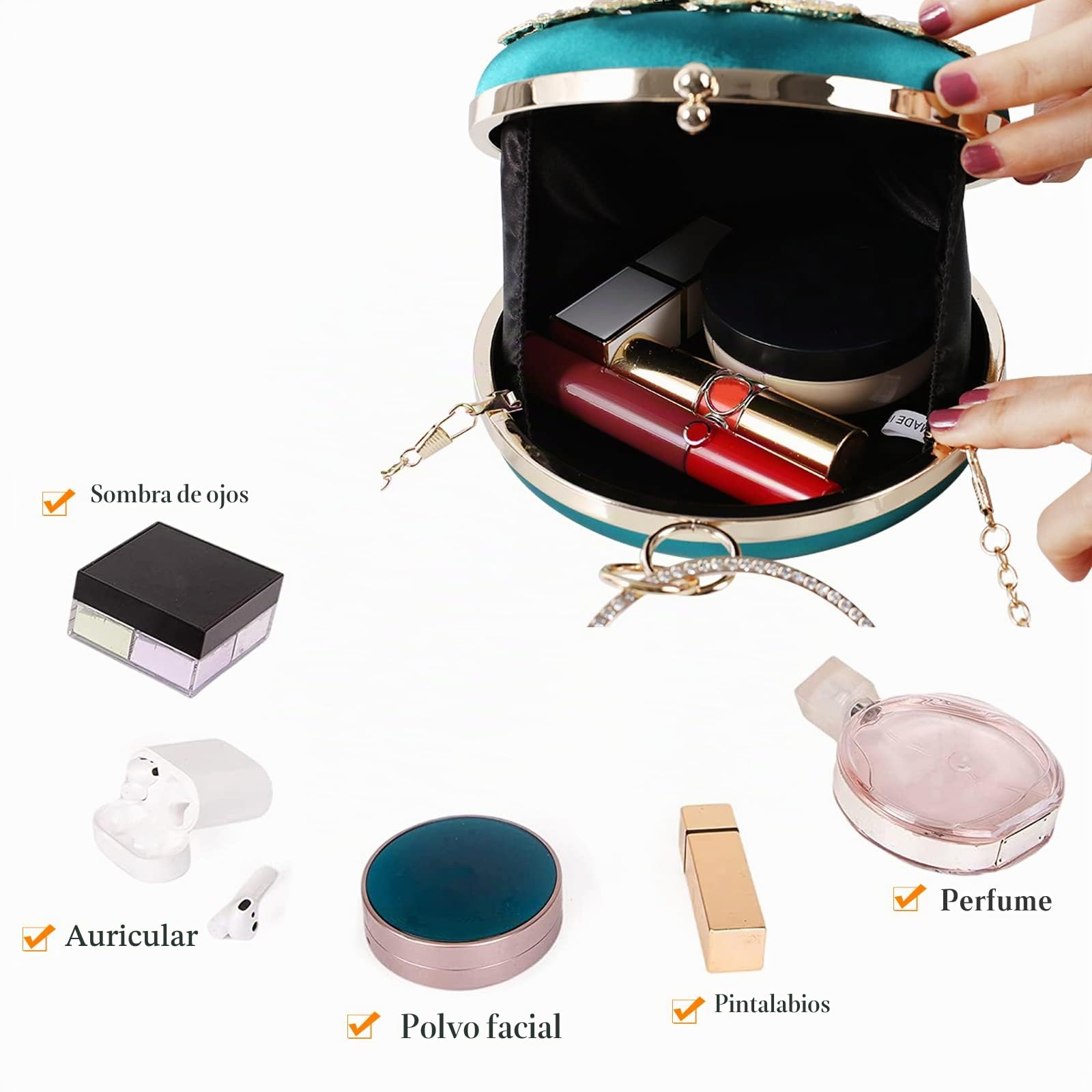 Bolso de Fiesta para Mujer Diamantes de Imitación Clutch Redonda Cartera de Mano Bolsos Bandolera Elegante Bolso de Hombro Bolso de Noche para Fiesta de Graduación Boda Banquete Oro
