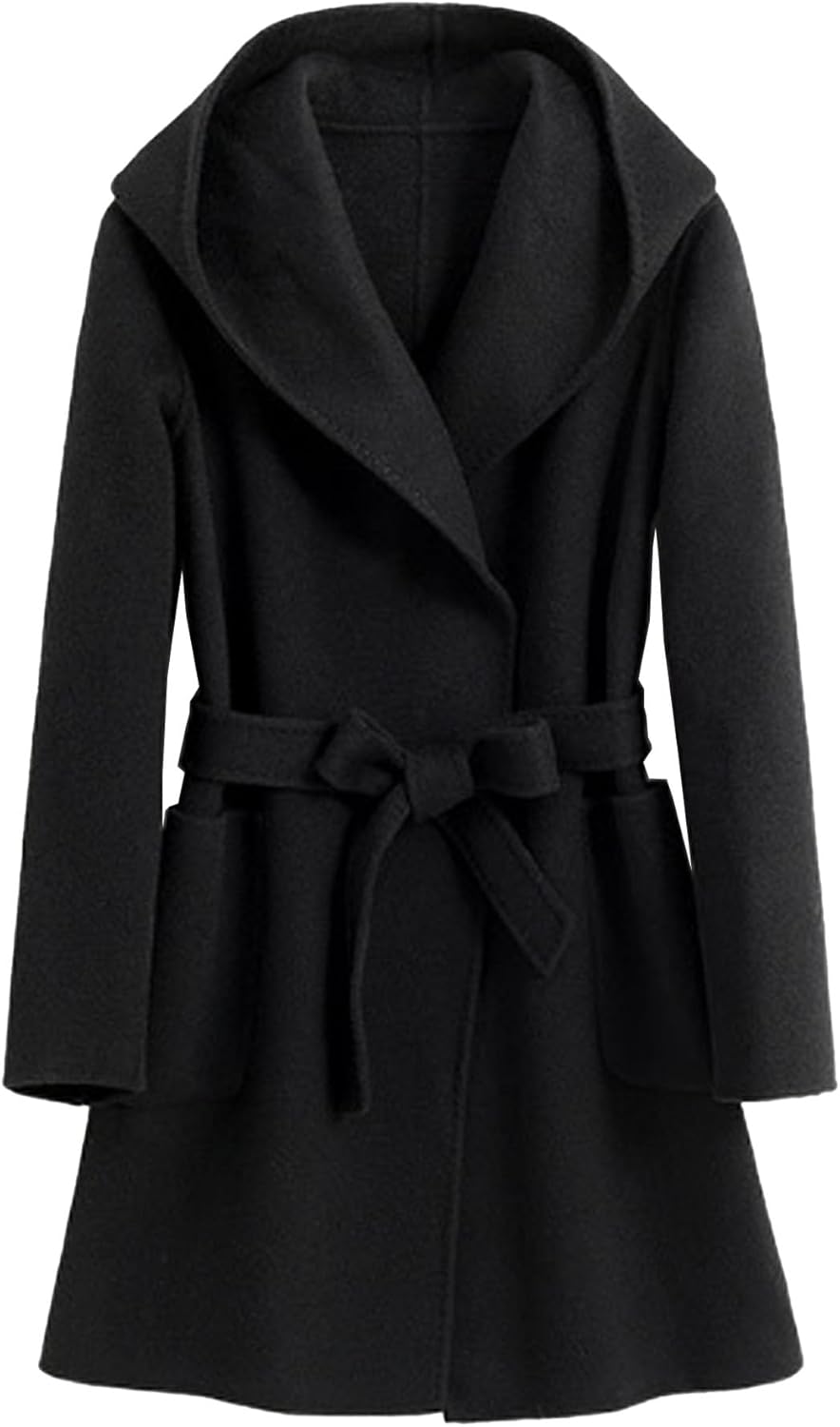 xxxiticat Women's Wool Blend Blazer Jacket Long Sleeve Open Front Belted Casual Trendy Long Black Trench Coat Winter Coats - Image 5