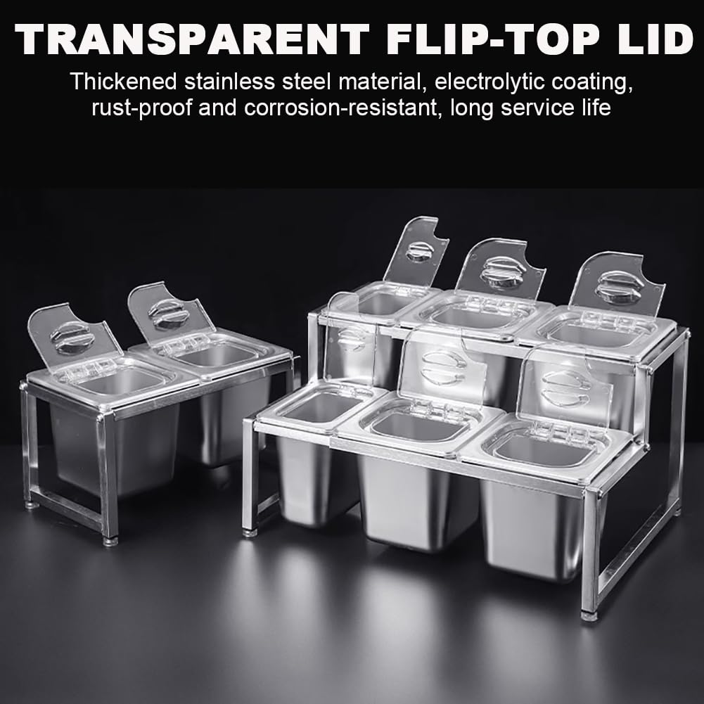Especiero Expandible De Acero Inoxidable, Recipiente para Condimentos De 2 Niveles con Tapa Transparente, Bandeja Extraíble Y Especiero Abatible.,B
