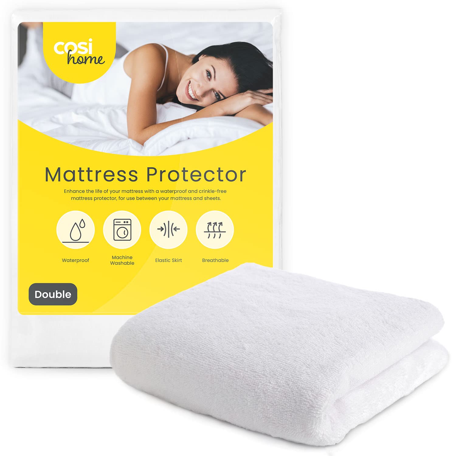 Cosi Home 100% Waterproof Mattress Protector - Soft Terry Cotton Fitted  Mattress Topper - Machine Washable - Double (135 x 190 cm + Deep 30 cm  Stretch Skirt) : Amazon.co.uk: Home u0026 Kitchen