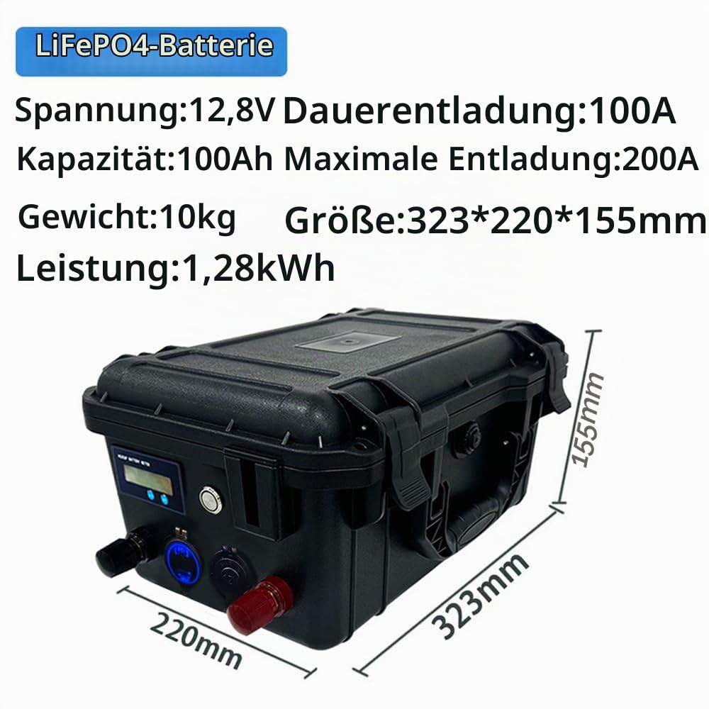 lifepo4 12V 100Ah mit Bluetooth und Ladegerät, Marine Batterie 100A Intelligente BMS 6000+ Zyklen Akku für Trolling-Motoren, Marine, Boote,Camping