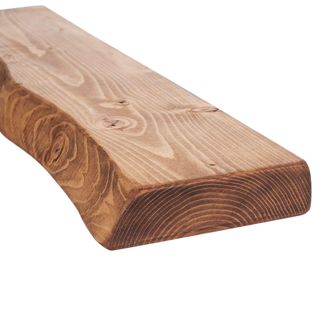 MoonTree rustikales Wandregal, lebendiger Rand, 170 cm x 16 cm x 4.4 cm, Walnuss