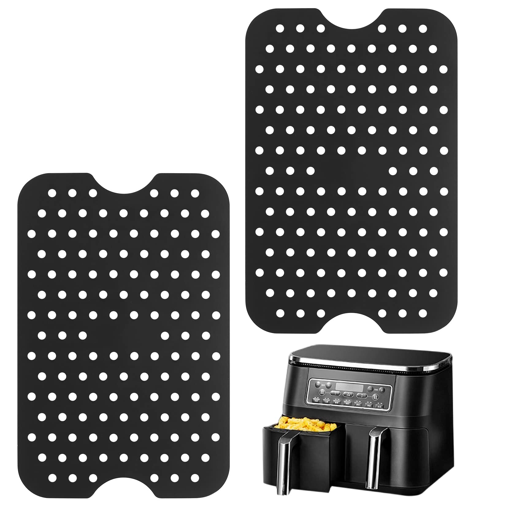 Guindxan 2 stuks heteluchtfriteuse siliconen pan accessoires hete lucht friteuse inzetstukken siliconen heteluchtfriteuse mand met mini siliconen ovenwanten C