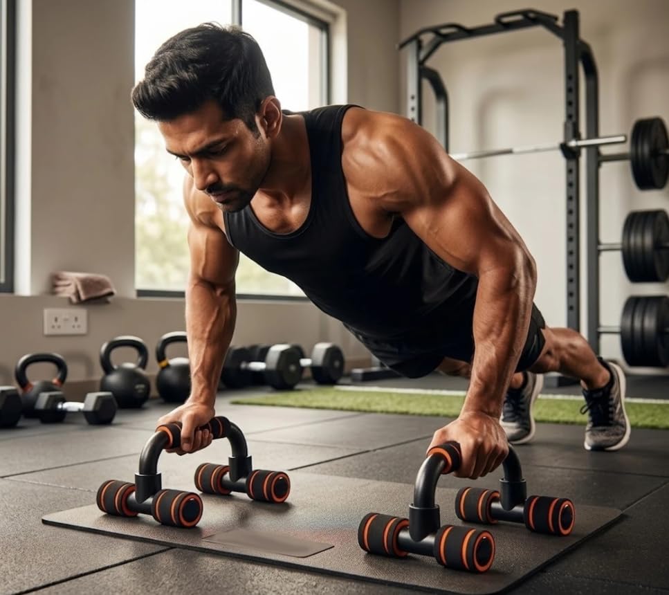 Image of Push Up Bar for Home Workout: Enhance Your Chest & Arm Strength [Capacity:120 KG] | Push up Stand for Home Gym with Non-Slip & Comfortable Grip | Home Gym Eqipement for Men & Women, 22x14x12 cm