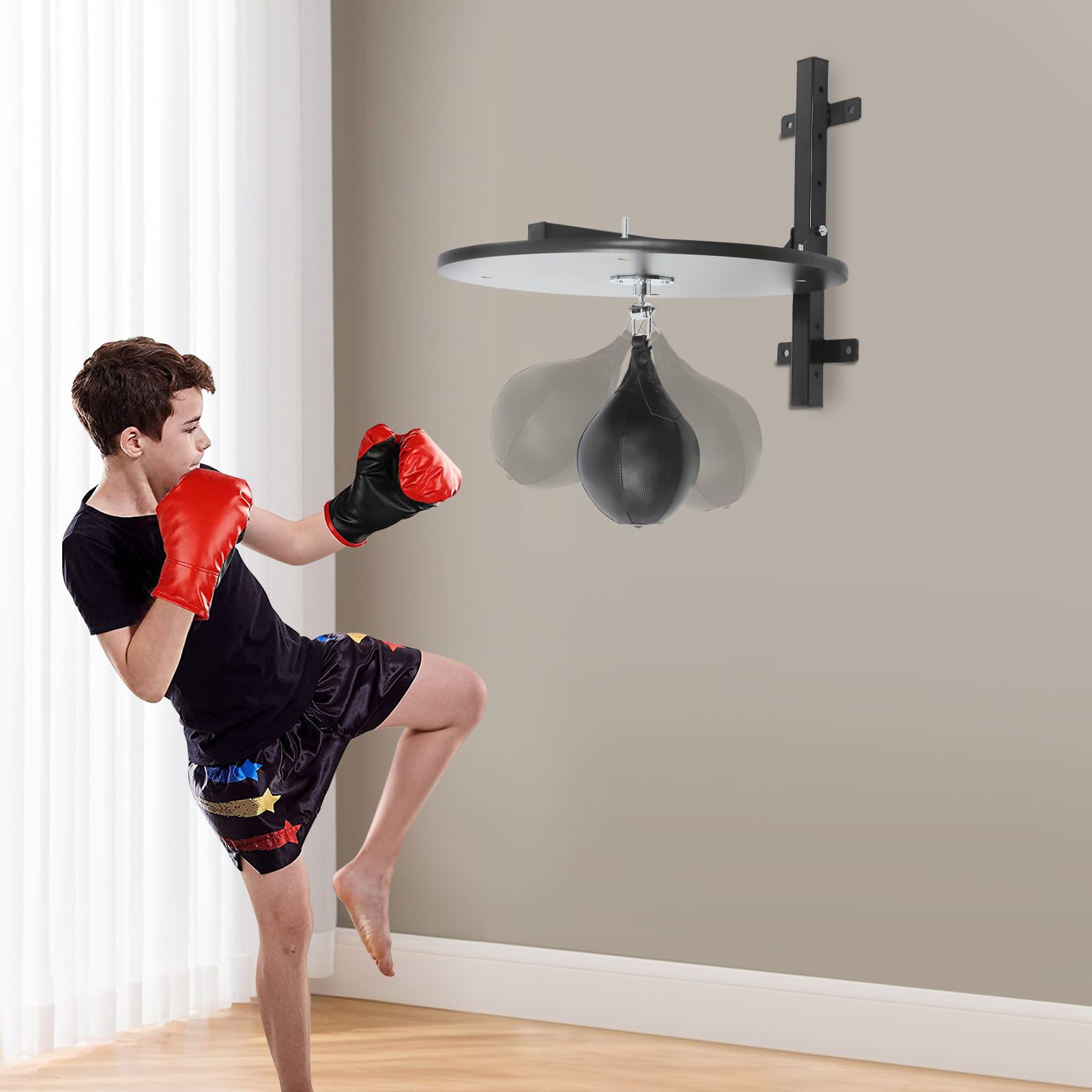 Speed Bag - Plateforme en bois - Réglable en hauteur - Équipement d'entraînement de boxe professionnel - Avec pompe et aiguille de gonflage - Montage mural - Équipement d'entraînement de boxe pour la