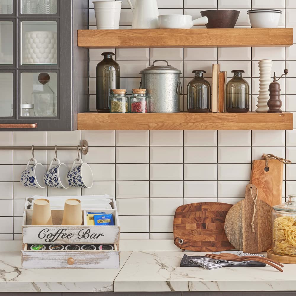 maulehua coffee station organizer With Drawer Coffee Bar Organizer ,Coffee Pod And Tea Storage Oraganizer, Coffee Caddy For Countertop Wood,White