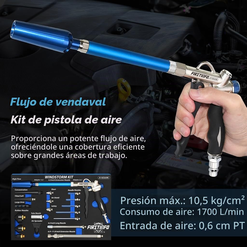 FIRSTINFO Kit Pistola Aire Comprimido 20 Boquillas Venturi A18569KEU