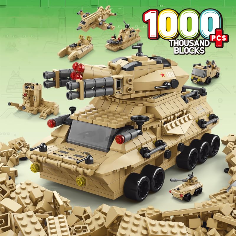 SKY LINE OCEAN 6-in-1 Military Tank Building Block Set Toys | STEAM Kit for Kids | Build Military Vehicles & Transporters (1000+ Pcs) | Birthday Gift for Boys & Girls || 6 Months Structural Warranty-image-19