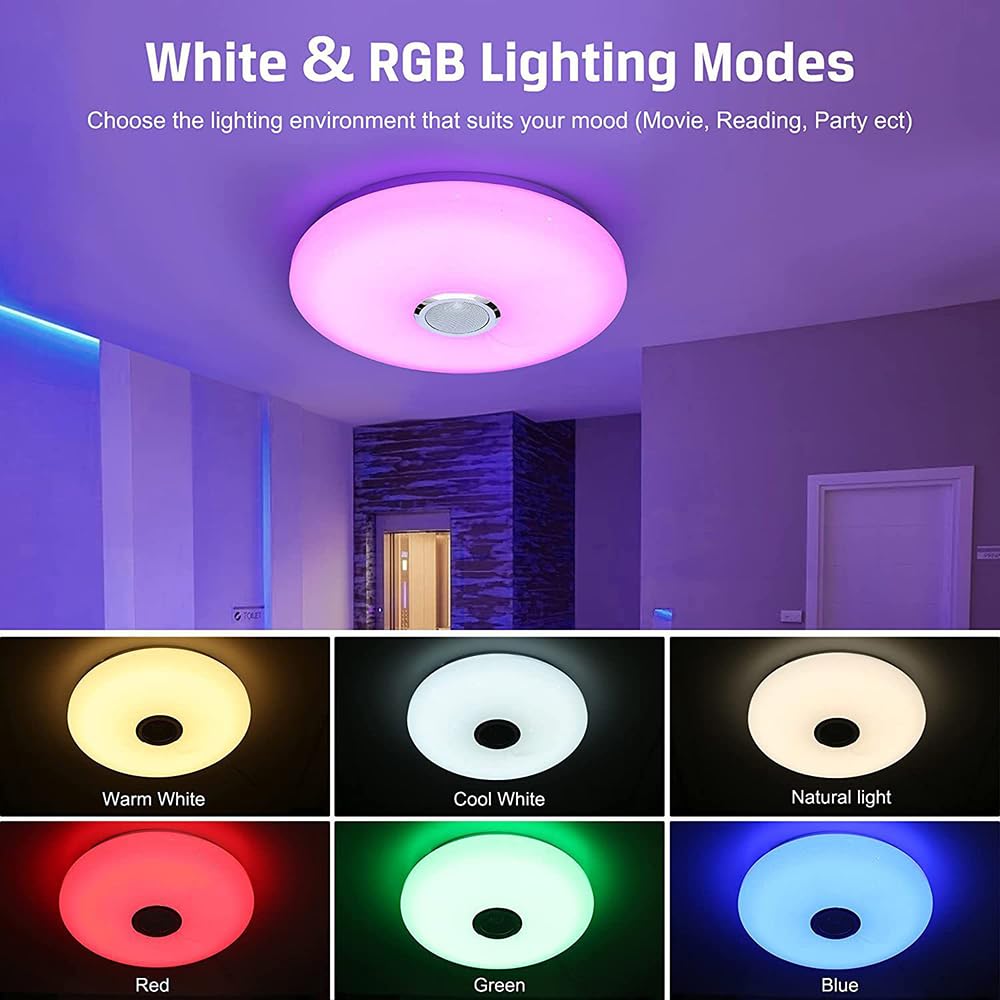 36W Lámpara RGB Lámpara De Techo LED Regulable Que Cambia Color Control Remoto Por Aplicación, Altavoz Bluetooth Lámparas De Música Para Dormitorio Sala De Estar