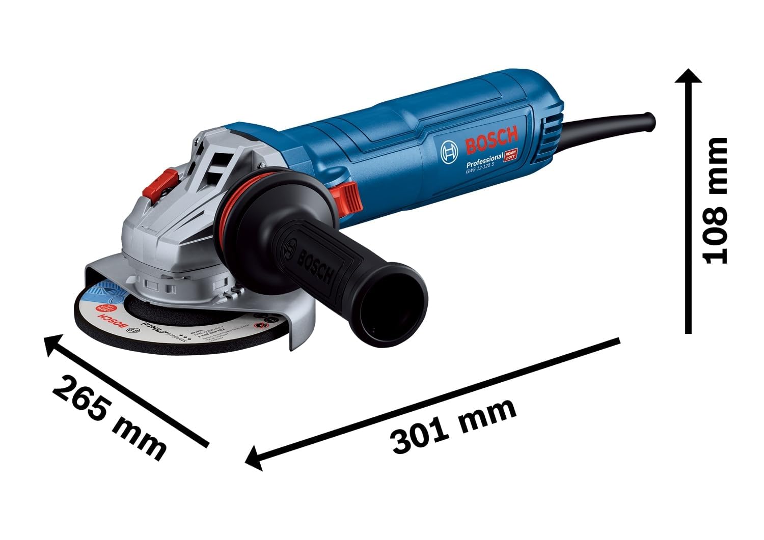 Bosch Professional Winkelschleifer GWS 12-125 S (Scheiben-Ø: 125 mm, 1200 W, inkl. Vibration Control-Zusatzhandgriff, Schutzhaube, Zweilochschlüssel)