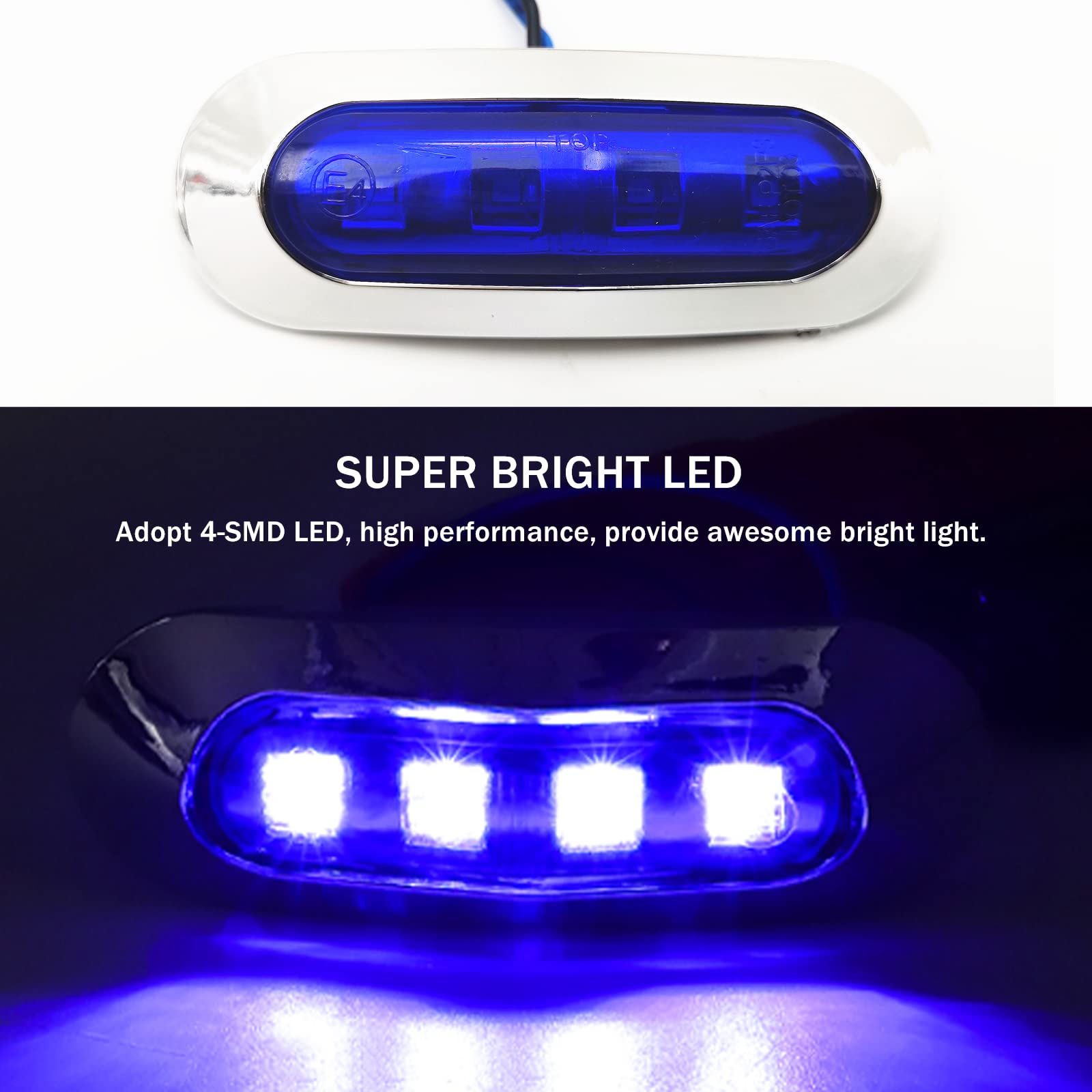 Luci di Posizione Laterali a LED, 4-LED Luci di Posizione 12V/24V Universali per Camion, Roulotte, Autobus, Barca, Blu, 4 Pezzi