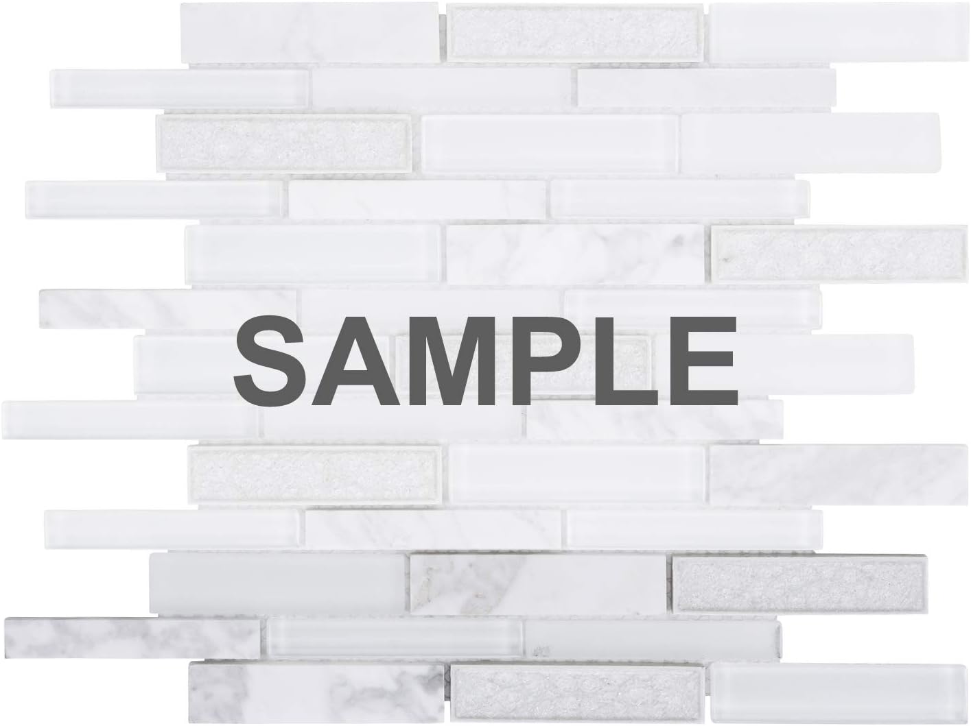 Modket TDH496NS Super White Calacatta Marble Stone Crackle Glass Linear Modern Mosaic Tile Backsplash Kitchen Bath Bathroom Shower Interior Wall