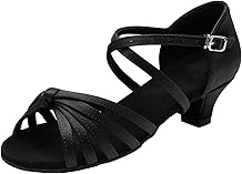 Chaussures de danse latines g&eacute;n&eacute;riques pour femmes, &agrave; semelle souple et confortables, antid&eacute;rapantes, &agrave; talons bas, 6,5