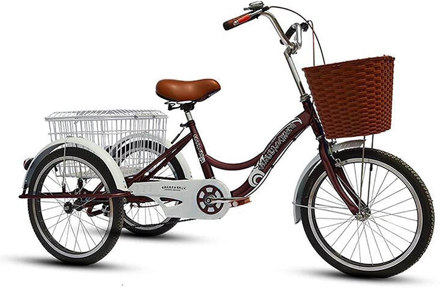PAGOIAAR Adult Cargo Tricycles Beach Cruiser Bikes Shopping Adult Tricycle 20 Inch Manpower Pedal with Adjustable Seat 3 Wheel Bicycle with Shopping Basket Lights Bell for Men Women