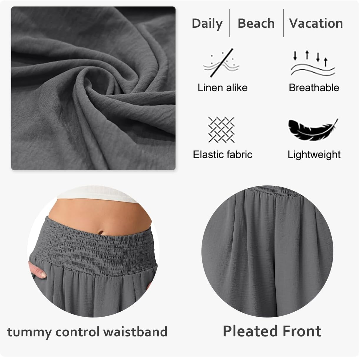 Lepunuo High Waisted Wide Leg Palazzo Pants for Women Summer Beach Vacation Lounge Trousers with Pockets 2026 Trendy - Image 4