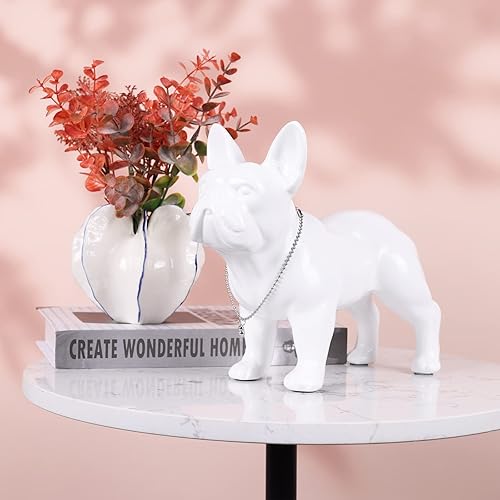 Miniatura 2 de Estatua de bulldog francés de pie de 9 a 12 pulgadas, escultura de animal de resina para perro con collar de plata, collar para sala de estar, mesa