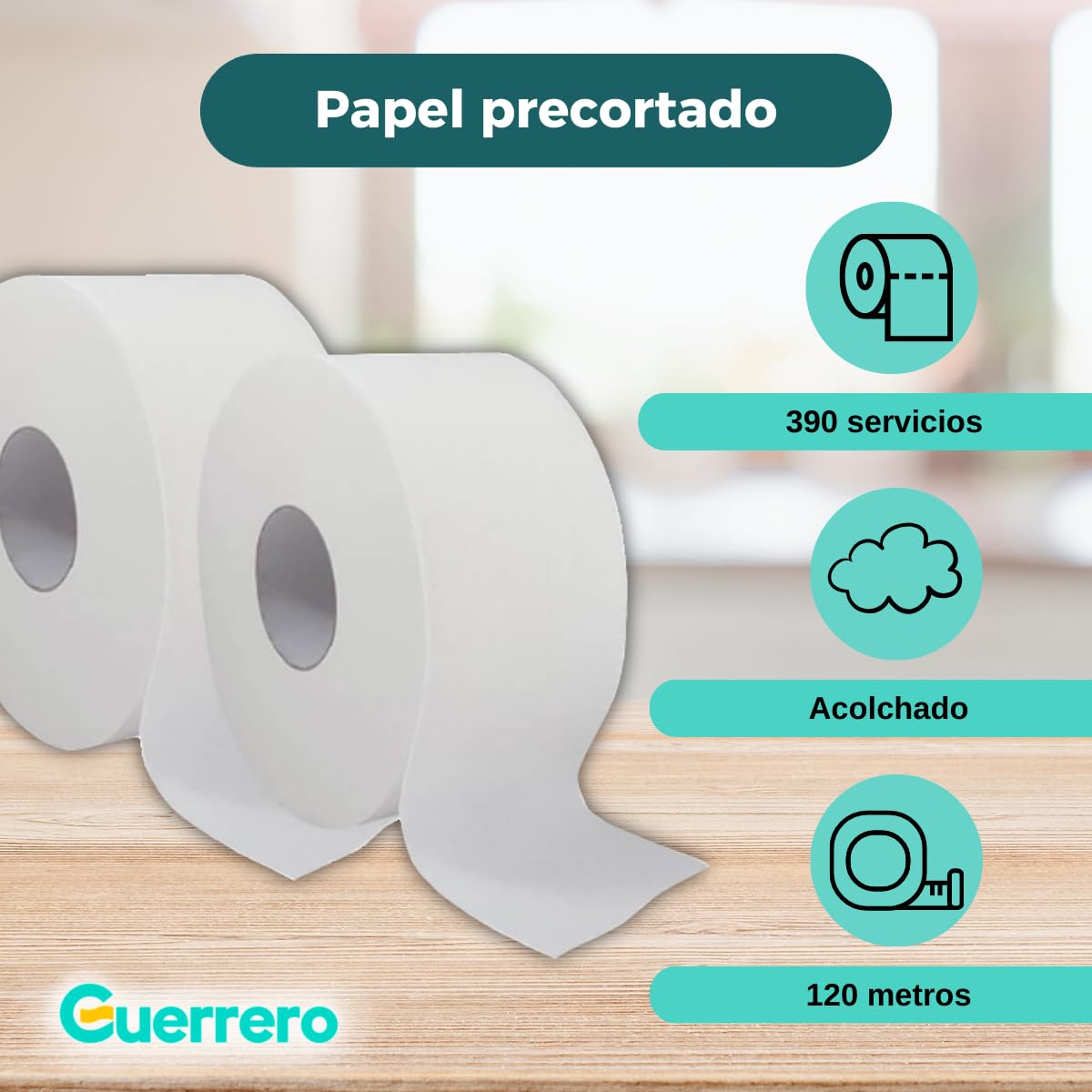 Papel Higiénico Industrial Pasta Laminado - 18 Rollos de Papel WC Laminado 2 Capas - Papel de Baño con 390 servicios y 120m por Rollo