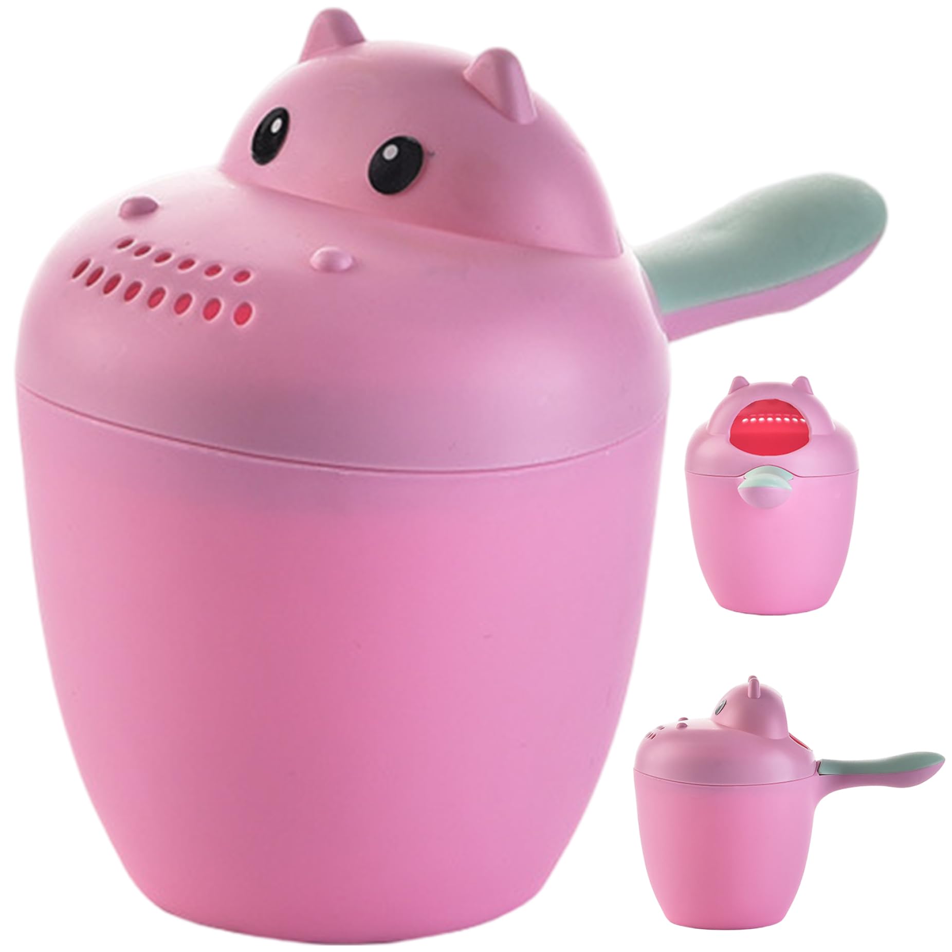 Jarra de baño para lavado de bebés, jarra de baño de bebé hipopótamos de 5.5x2.8 con mango sin deslizamiento, taza de enjuague a prueba de salpicaduras perfecta para lavado de cabello para niños pequ