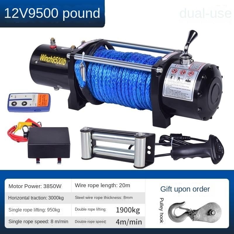 Image of Portable Small Electric Hoist, Electric Vehicle-Mounted Crane Winch, Off-Road Vehicle Self-Rescue Winch (9500 Lbs)