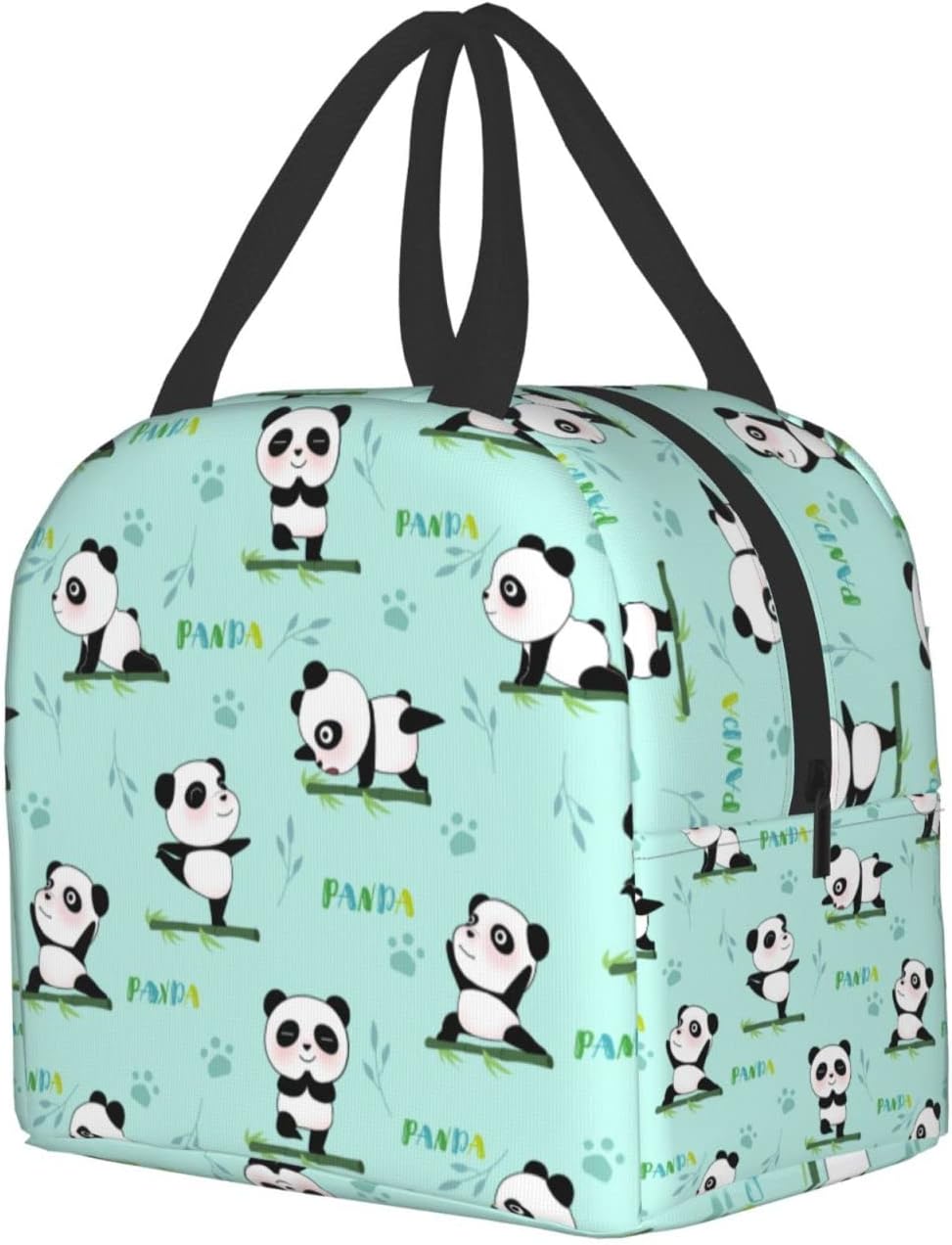 Hmklpi Yoga Pandas Insulated Lunch Bag with Front Pocket,Reusable Cooler Tote with Zipper Use for Men & Women Camping/Hiking/Picnic/Beach/Travel image 2